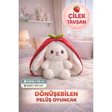 Toyfest Kırmızı Çilek Tavşan Peluş Oyuncak 35 cm Dönüşebilen Çilek Tavşan Yumuşak Peluş Çocuk Hediyesi