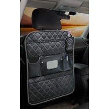 Koltuk Arkası Organizer Kapitone Deri Siyah Beyaz Ip Oto Aksesuar Premium