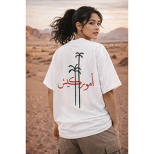 Camblys Unisex Palmiye Arabic Yazılı Sırt Baskılı Oversize Kalın Kumaş Bol Kesim Pamuklu T-Shirt