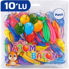 Renkli Atom Balon Punch Balon Lastik Ipli Parti Balonu 10 Adet