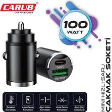 USB Hızlı Şarj Çakmak Soketi Mini Usb+Type C  100WATT Oto Aksesuar Premium