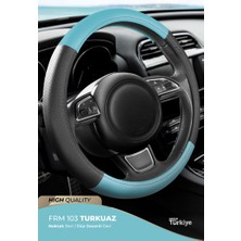 Direksiyon Kılıfı Poşetli Geçme 38CM Noktalı Siyah Düz Turkuaz F103 Oto Aksesuar Premium