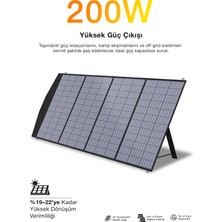 Kensa 200W Katlanabilir Monokristal Güneş Paneli - Taşınabilir Güç Istasyonu ve Karavan Uyumlu - Çoklu Adaptör Uçlu, Stantlı, Su Geçirmez Solar Şarj Cihazı