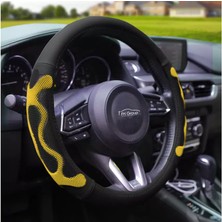 Direksiyon Kılıfı Poşetli Geçme 38CM 3 Boyutlu Noktalı Siyah Sarı Oto Aksesuar Premium