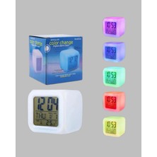 7 Renk LED Işıklı Alarmlı Dijital Küp Masa Saati Termometreli