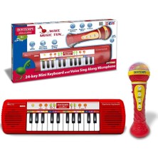 Storemax Toptassell Bontempi Elektronik Karaoke Seti, 24 Tuşlu Işıklı Org ve Şarkı Söyleme Mikrofonu, 2'si 1 Arada, Kırmızı, Çocuklar Için Müzik Eğitim Seti, 3+ Yaş