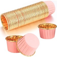 Storemax Toptassell Dolphin 25LI Muffin Kalıbı - Cupcake Kalıpları, Su Geçirmez ve Yağ Geçirmez Pişirme Kağıtları, Ev Veya Parti Için Alüminyum Folyo Pişirme Kek Kapları -Pembe-Altın