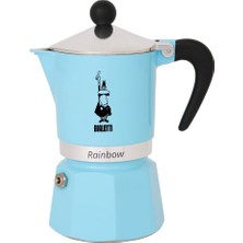 Storemax Toptassell Bialetti - Rainbow: 3 Cups Ocak Üstü Espresso Pişirici - 130ML - Açık Mavi Renk - Alüminyum Gövde - Patentli Güvenlik Valfi - Tüm Ocak Türleri Için Uygundur (Indüksiyon Hariç)