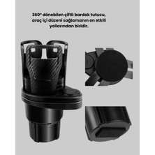 360° Döner Çiftli Bardak Tutucu ve Kablosuz Ambiyans LED Işık Araç Seti