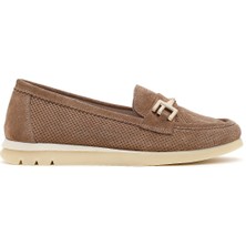 Derimod Kadın Vizon Bağcıklı Tokalı Süet Deri Comfort Loafer 26PFD150310