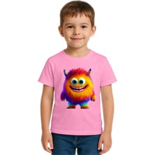 Sedirli Unisex Canavar Monster Baskılı  Çocuk Tişört Pamuklu Penye Kumaş