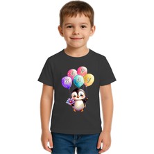 Sedirli Unisex Penguen Penguin Baskılı Çocuk Tişört Pamuklu Penye Kumaş