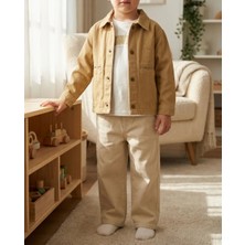 Mutlu Bebe ​erkek Çocuk Bej/hardal Gabardin Ceketli Bayramlık 3’lü Takım - Pantolon ve Baskılı Tişört Set