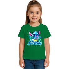 Sedirli Unisex Stich Baskılı Çocuk Tişört Pamuklu Penye Kumaş