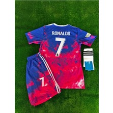 Alaturka Mix Real Madrid Ronaldo 2025/26 Yeni Sezon Kırmızı Dalgalı Desenli Çocuk Forması 4 Lü Set