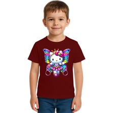 Sedirli Unisex Hello Kity Baskılı Çocuk Tişört Pamuklu Penye Kumaş