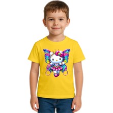 Sedirli Unisex Hello Kity Baskılı Çocuk Tişört Pamuklu Penye Kumaş