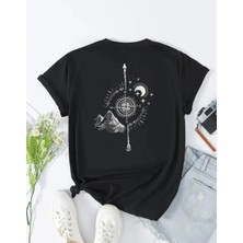Punix Kids Özel Seri Yuvarlak Yaka Pusula Sırt Baskılı %100 Pamuk Yeni Trend Kız Çocuk T-Shirt