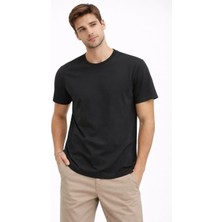 Giyim Center Erkek Bisiklet Yaka Tişört Regular Kalıp Basic Pamuklu Günlük Kullanım T-Shirt - Siyah