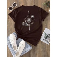 Punix Kids Özel Seri Yuvarlak Yaka Pusula Sırt Baskılı %100 Pamuk Yeni Trend Kız Çocuk T-Shirt