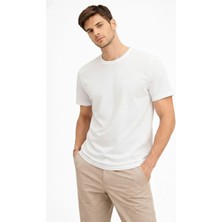 Giyim Center Erkek Bisiklet Yaka Tişört Regular Kalıp Basic Pamuklu Günlük Kullanım T-Shirt - Beyaz