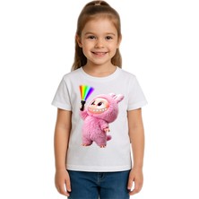 Sedirli Unisex Labubu Baskılı Çocuk Tişört Pamuklu Penye Kumaş