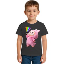 Sedirli Unisex Labubu Baskılı Çocuk Tişört Pamuklu Penye Kumaş