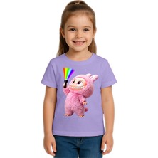 Sedirli Unisex Labubu Baskılı Çocuk Tişört Pamuklu Penye Kumaş