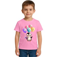 Sedirli Unisex Penguen Penguin Baskılı Çocuk Tişört Pamuklu Penye Kumaş