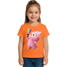 Sedirli Unisex Labubu Baskılı Çocuk Tişört Pamuklu Penye Kumaş