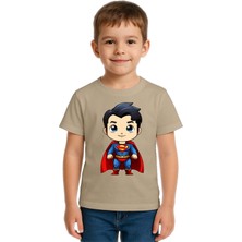 Sedirli Unisex Superman Baskılı Çocuk Tişört Pamuklu Penye Kumaş