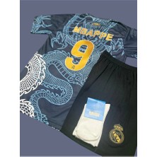 Alaturka Mix R€al Mædrid  Kylian Mbappe 9 Özel Tasarım Dragon Mavi Çocuk Forması 3 Lü Set