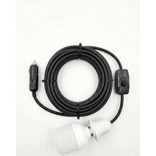 Geseus Araç Çakmak Girişli 30W 12V LED Ampul,lü E27 Duylu Anahtarlı Araç,karavan,kamp Seyyar Lamba 12/16A 2 X1,5mm Ttr Bakır 10 Mt-Siyah