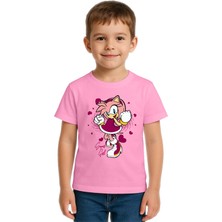 Sedirli Unisex Sonic Super Girl Baskılı Çocuk Tişört Pamuklu Penye Kumaş