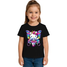 Sedirli Unisex Hello Kity Baskılı Çocuk Tişört Pamuklu Penye Kumaş
