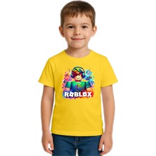 Sedirli Unisex Roblox Baskılı Çocuk Tişört Pamuklu Penye Kumaş