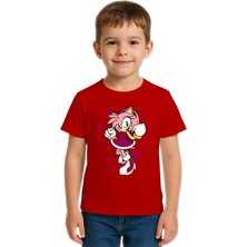Sedirli Unisex Sonic Super Girl Baskılı Çocuk Tişört Pamuklu Penye Kumaş