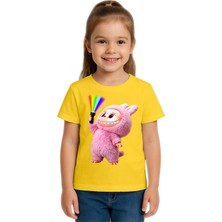 Sedirli Unisex Labubu Baskılı Çocuk Tişört Pamuklu Penye Kumaş