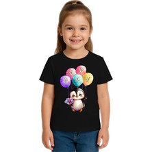 Sedirli Unisex Penguen Penguin Baskılı Çocuk Tişört Pamuklu Penye Kumaş