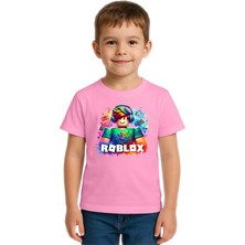 Sedirli Unisex Roblox Baskılı Çocuk Tişört Pamuklu Penye Kumaş