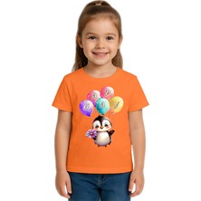 Sedirli Unisex Penguen Penguin Baskılı Çocuk Tişört Pamuklu Penye Kumaş