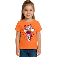 Sedirli Unisex Sonic Super Girl Baskılı Çocuk Tişört Pamuklu Penye Kumaş