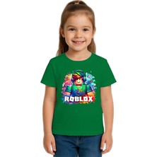 Sedirli Unisex Roblox Baskılı Çocuk Tişört Pamuklu Penye Kumaş