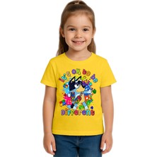 Sedirli Unisex Bluey Baskılı Çocuk Tişört Pamuklu Penye Kumaş