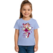 Sedirli Unisex Sonic Super Girl Baskılı Çocuk Tişört Pamuklu Penye Kumaş