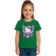 Sedirli Unisex Hello Kity Baskılı Çocuk Tişört Pamuklu Penye Kumaş