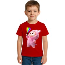 Sedirli Unisex Labubu Baskılı Çocuk Tişört Pamuklu Penye Kumaş