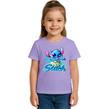 Sedirli Unisex Stich Baskılı Çocuk Tişört Pamuklu Penye Kumaş