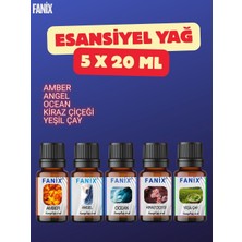 Fanix Oda Kokusu Seti 5'li Esansiyel Uçucu Yağ  Difüzör Esansı Buhurdanlık Yağı Aromaterapi Ortam Kokusu 5X20=100 ml Buhardanlık Kokusu Çamaşır Kokusu 5li