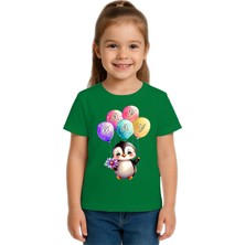 Sedirli Unisex Penguen Penguin Baskılı Çocuk Tişört Pamuklu Penye Kumaş